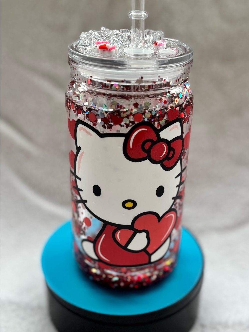 Hello Kitty Red and White Glitter Double-Wall Straw Tumbler